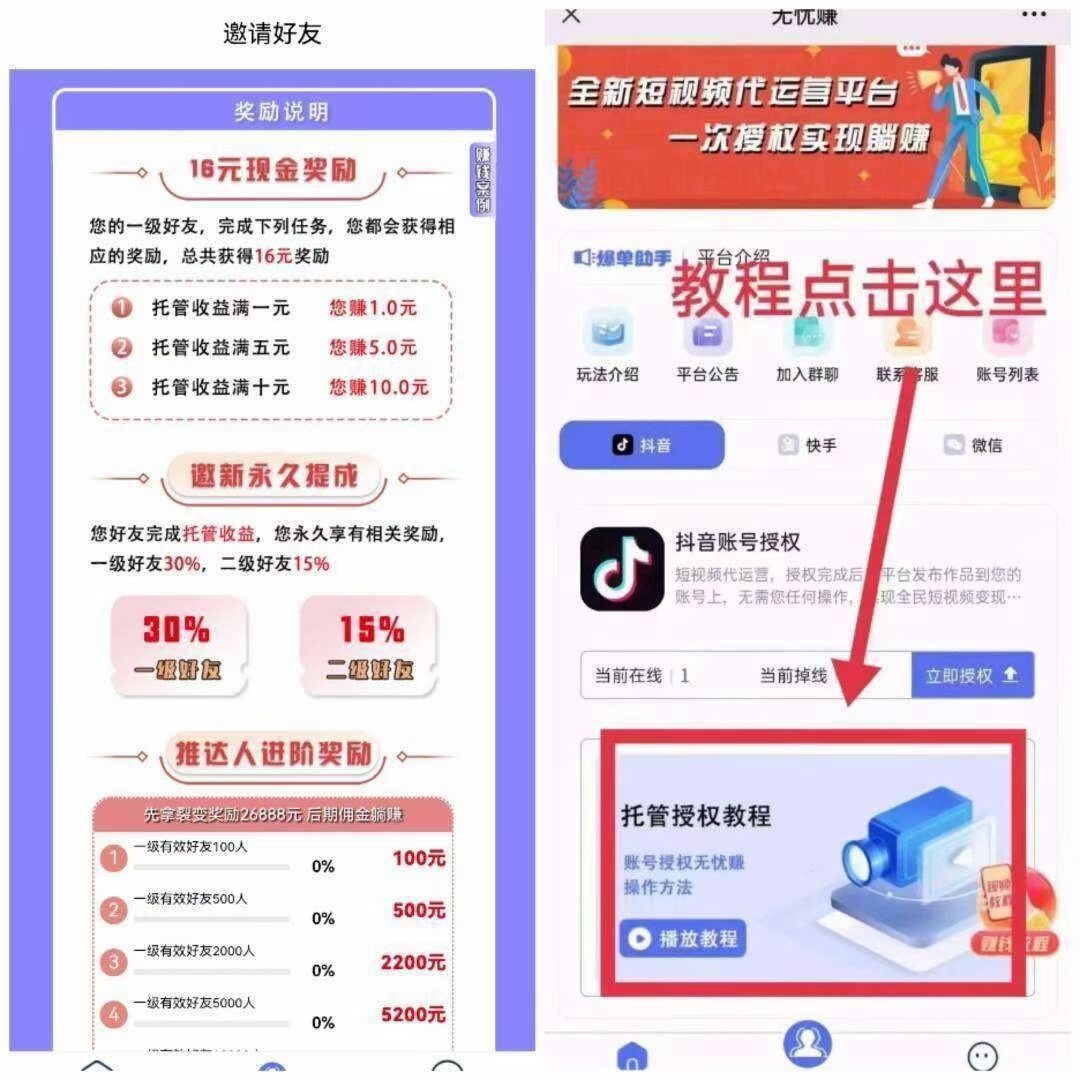 无忧赚全面升级2.0，赚更多！有抖音的都来捡钱了，一秒授权，终身躺赚！-第2张图片-艾雨网